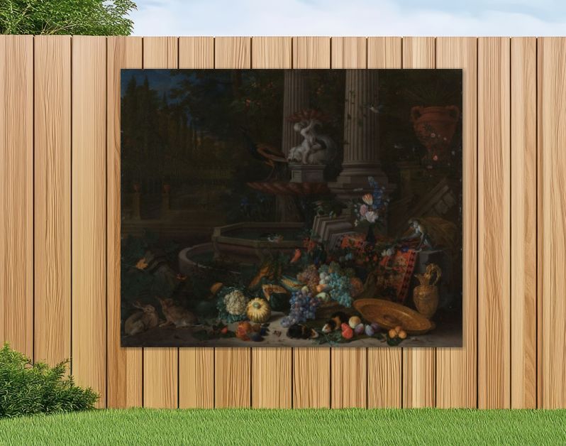 Stilleven van fruit bij een sierfontein, Peeter Gijsels, 1680 - 1690