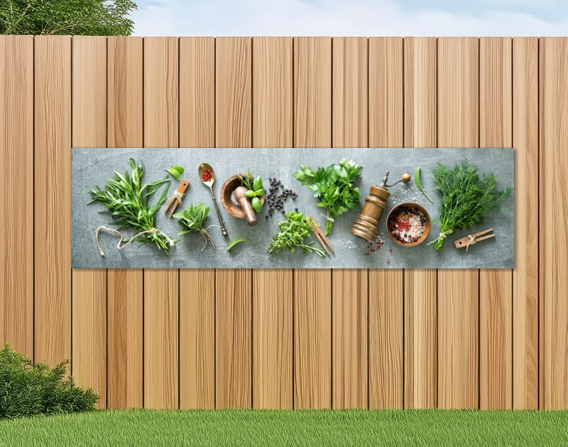 Panoramic background with bunches of fresh garden herbs