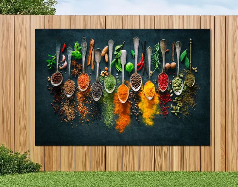 Herbs and spices for cooking on dark background