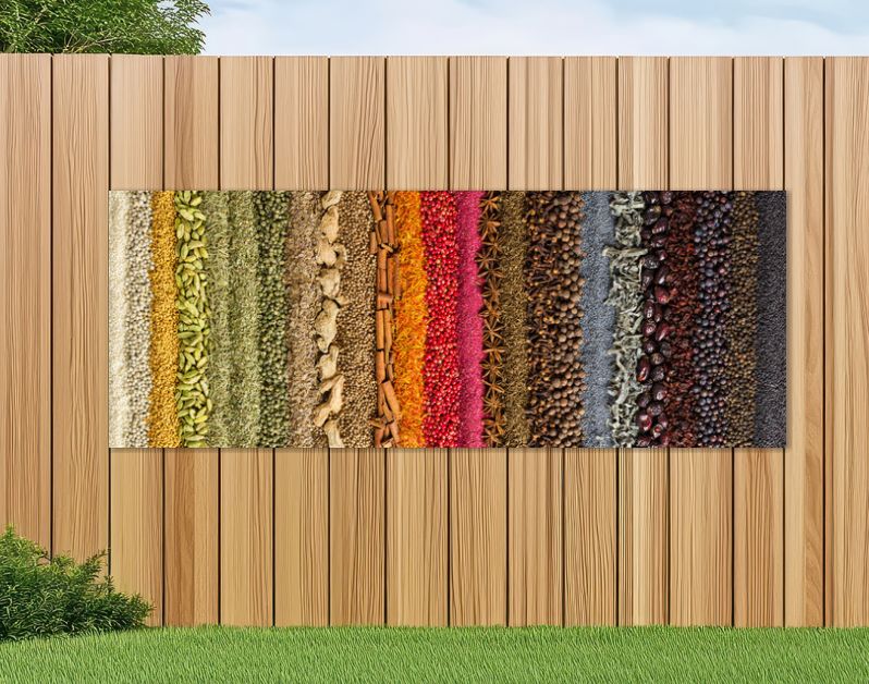 Indian spices and herbs background. colorful seasoning, top view.