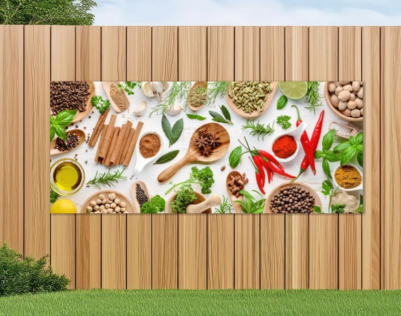Various herbs and spices flat lay