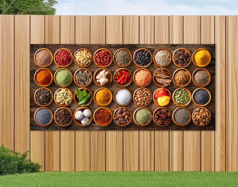 Colourful background from various herbs and spices for cooking in bowls