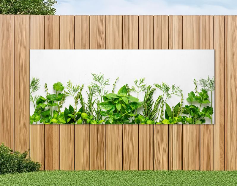 Various fresh herbs arranged in a frame. Cooking concept with spices garden herbs. Healthy food.Top view.