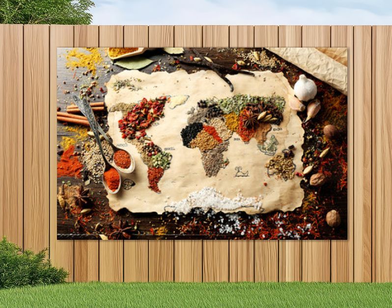 Map of world made from different kinds of spices