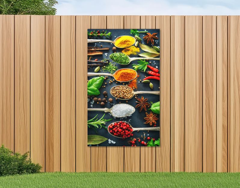 Various herbs and spices on dark background