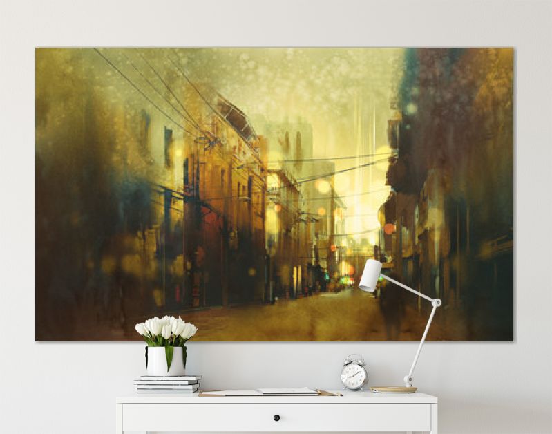 stadsstraat, illustratie schilderij met vintage stijl