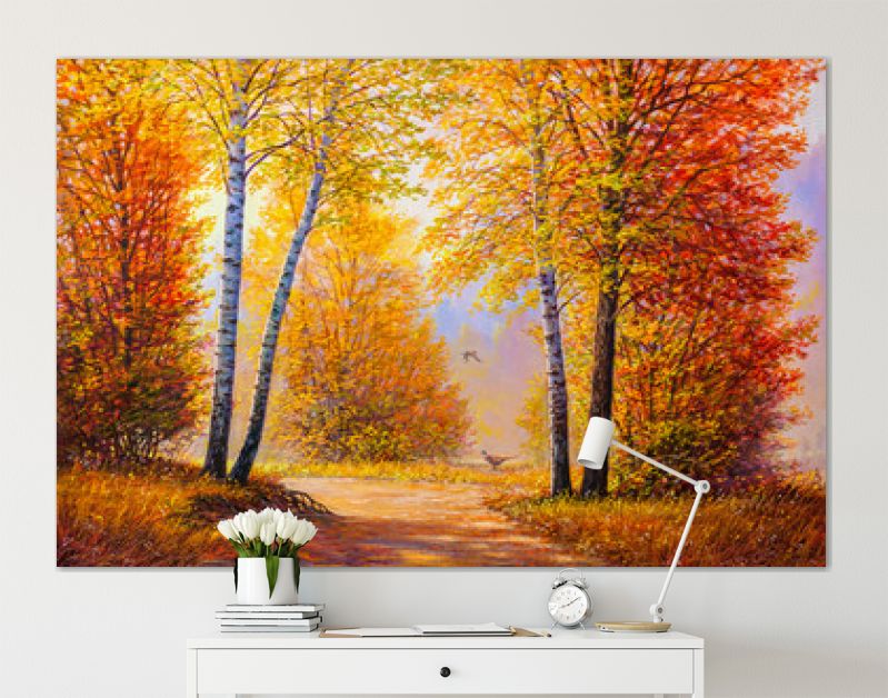Fazanten in het herfstbos. Landschap met olieverfschilderij.