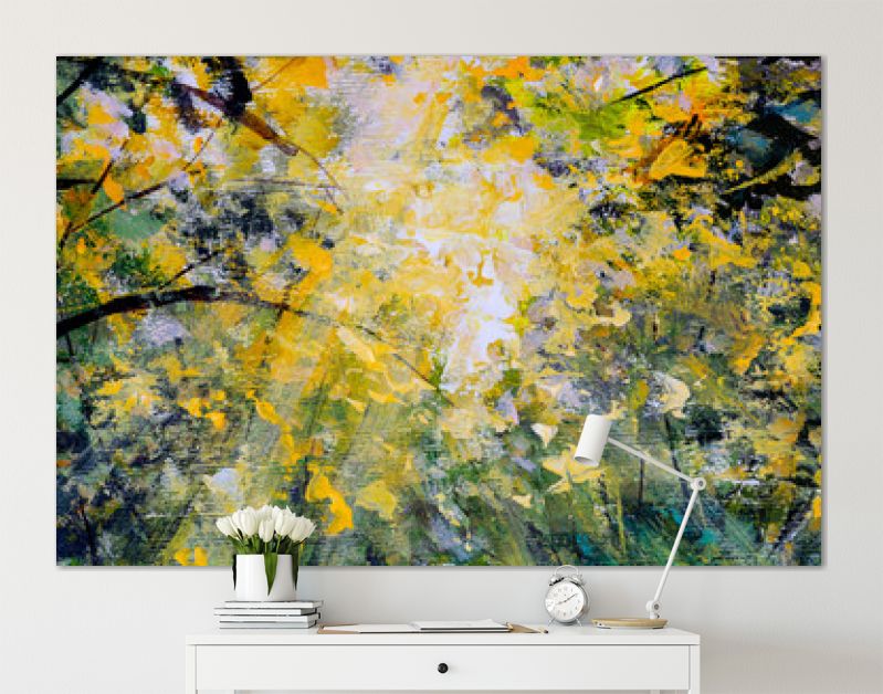 Eigentijds modern landschap olieverfschilderij impressionisme Paletmes kunst felle zon in de bos natuur