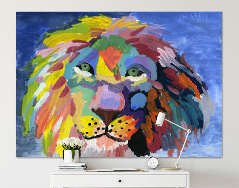 Avantgarde kleurrijk portret van een leeuw