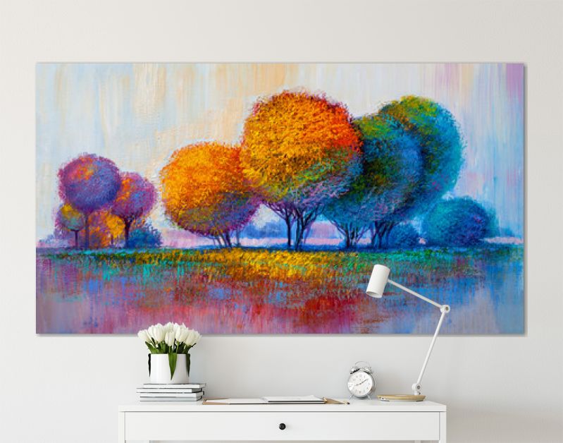 Bomen, olieverfschilderij, artistieke achtergrond