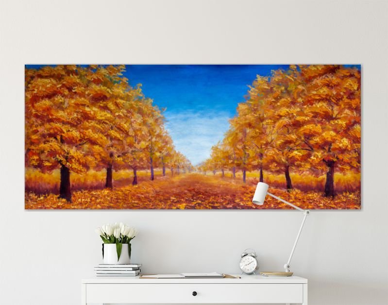 Herfst Olieverfschilderij landschap - kleurrijk herfstbos steegje park