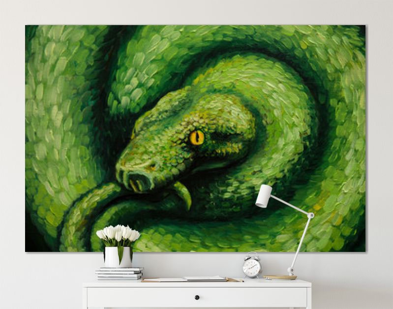 Olieverfschilderij, slang, handgemaakt