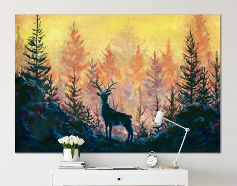 Herten en bos kunst schilderij illustratie dier landschap kunstwerk