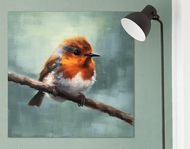 Levendige Details Het Roodborstje in Licht Karmozijnrood en Wit