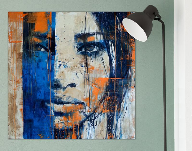 Bold echoes vintage portrait in blues and orange