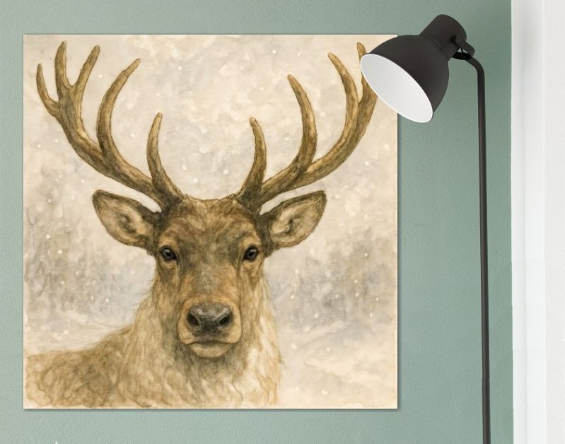 Edelhert met imposant gewei in de sneeuw