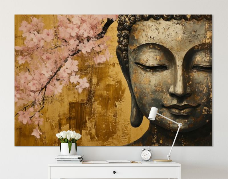 Gouden sereniteit onder roze bloesems