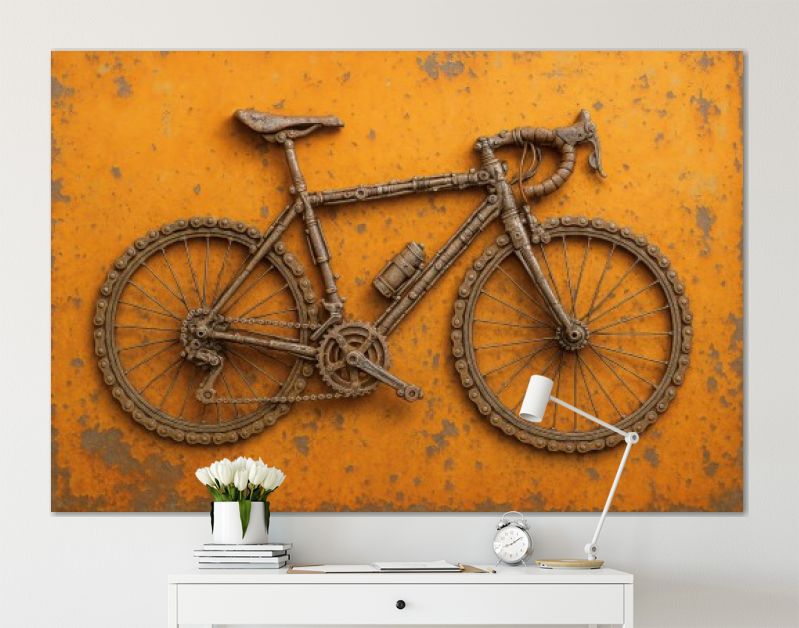 Industriële racefiets van roestig metaal en schroot