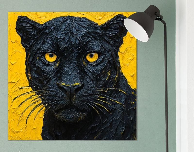 Close-up van zwarte panter in krachtig zwart-geel contrast