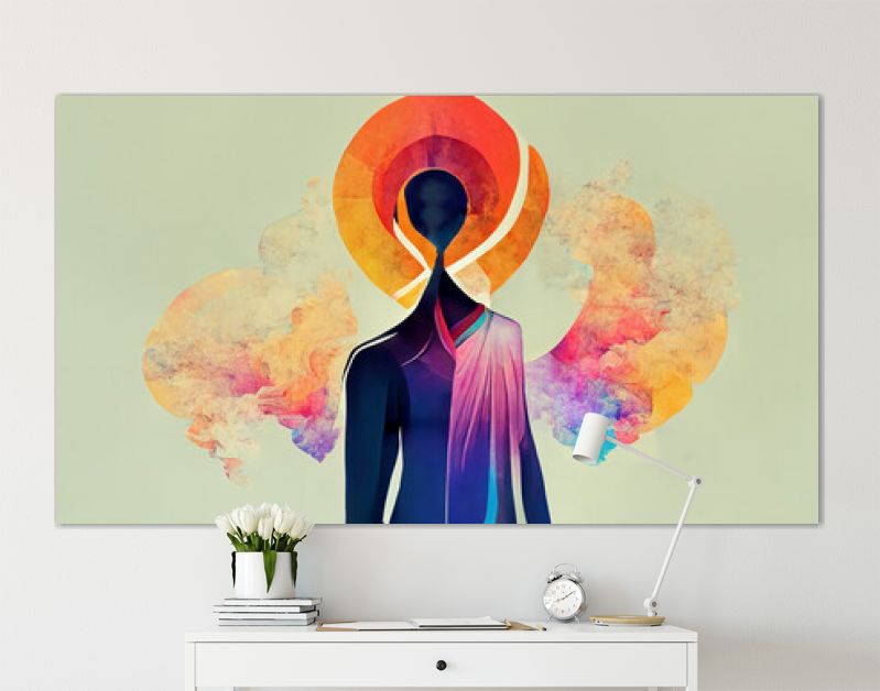 Abstracte digitale kunst menselijke meditatie verlichting aura achtergrond, illustratie ontwerp, bewust en spiritueel concept