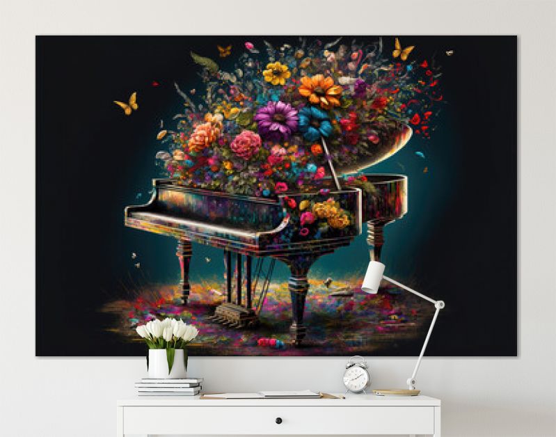 een fantasiebloempianoillustratie, abstracte moderne kunst, generatieve ai-technologie