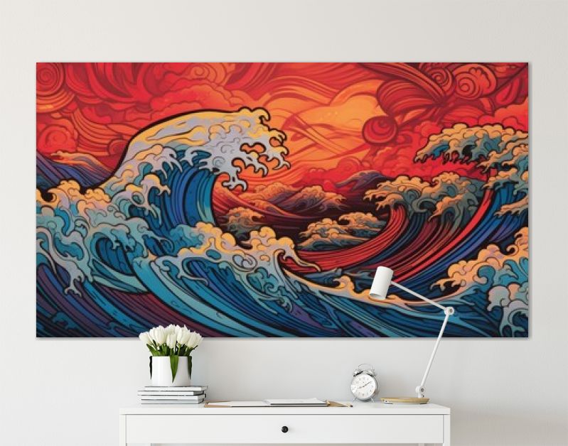 Surf golf achtergrond. Kleurrijke illustratie van een zeegolf met golven, generatieve Ai