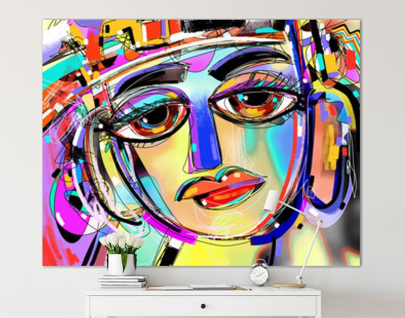 origineel abstract digitaal schilderij van menselijk gezicht, kleurrijke compo