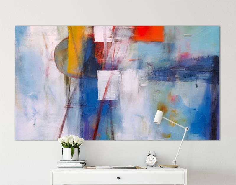 Abstract veelkleurig schilderij met grungetextuur op canvas. Kunstwerk mix penseelstreek, splash kleur en olie, acrylverfelement. Moderne hedendaagse kunst generatieve AI