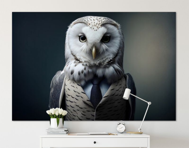 Portret van uil in een pak, generatieve ai