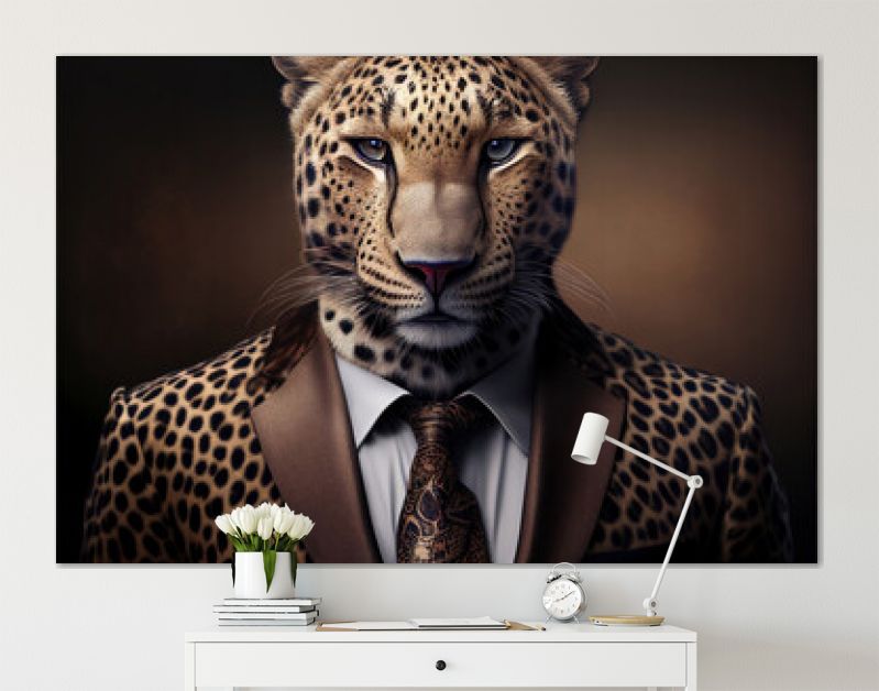 Portret van luipaard in een pak, generatieve ai
