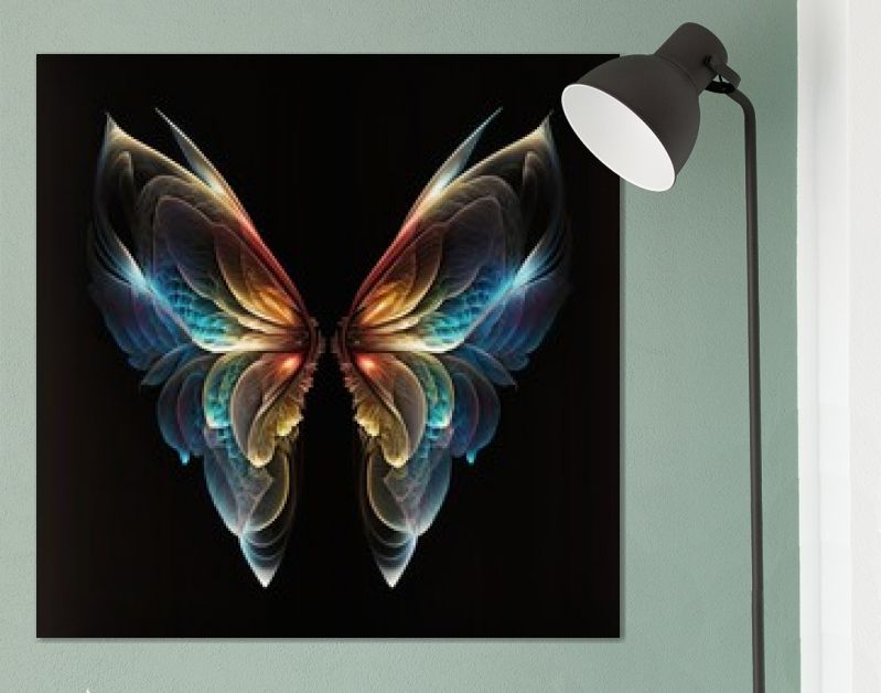 Doorschijnende kleurrijke vlindervleugels, op de donkere achtergrond. generatieve ai.