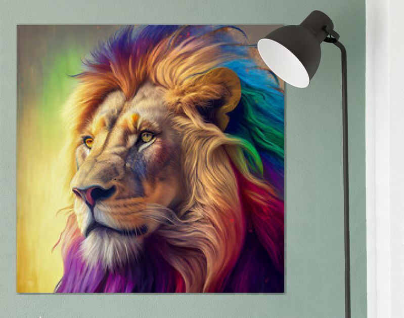 portret leeuw met kleurrijke haren generatieve ai illustratie