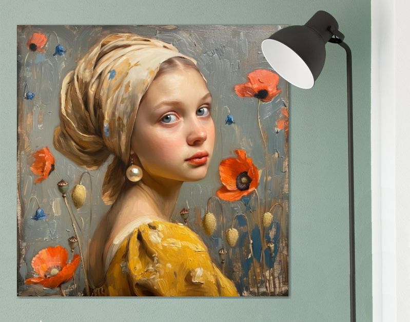 Meisje met parel en bloemen