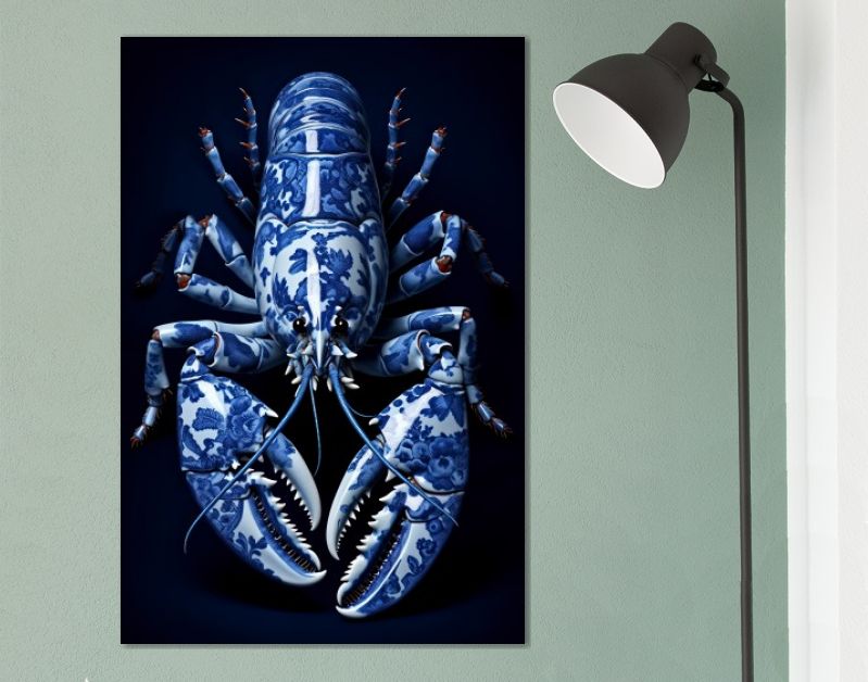 A lobster in Delft Blue style