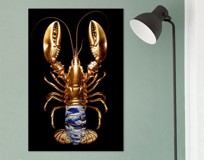 Golden lobster delft blue on black