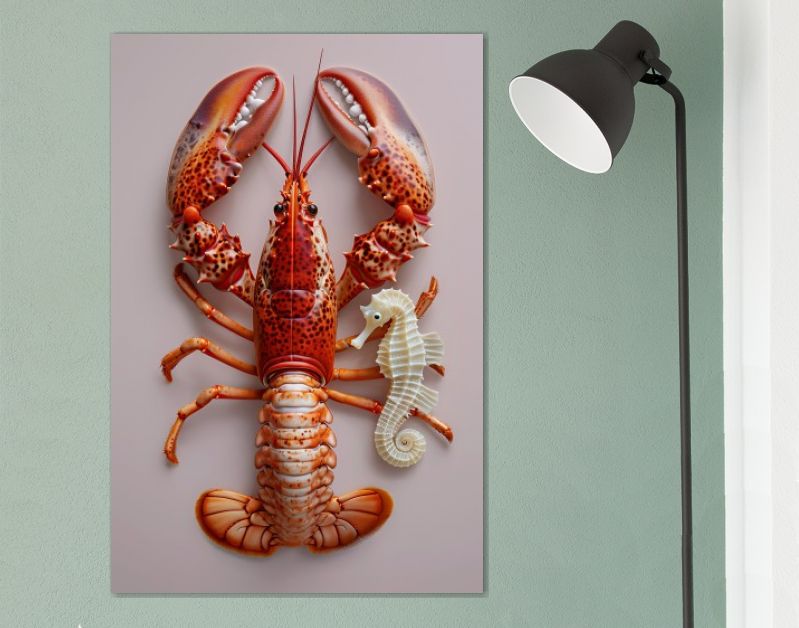 Rode kreeft met zeepaardje