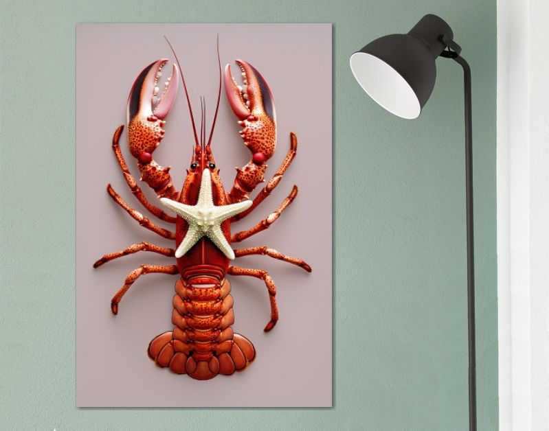 Rode kreeft met zeester