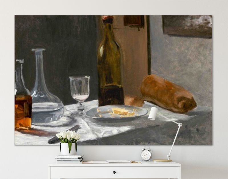 Stilleven met fles, karaf, brood en wijn (1862–1863 )