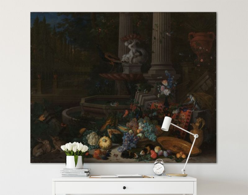 Stilleven van fruit bij een sierfontein, Peeter Gijsels, 1680 - 1690