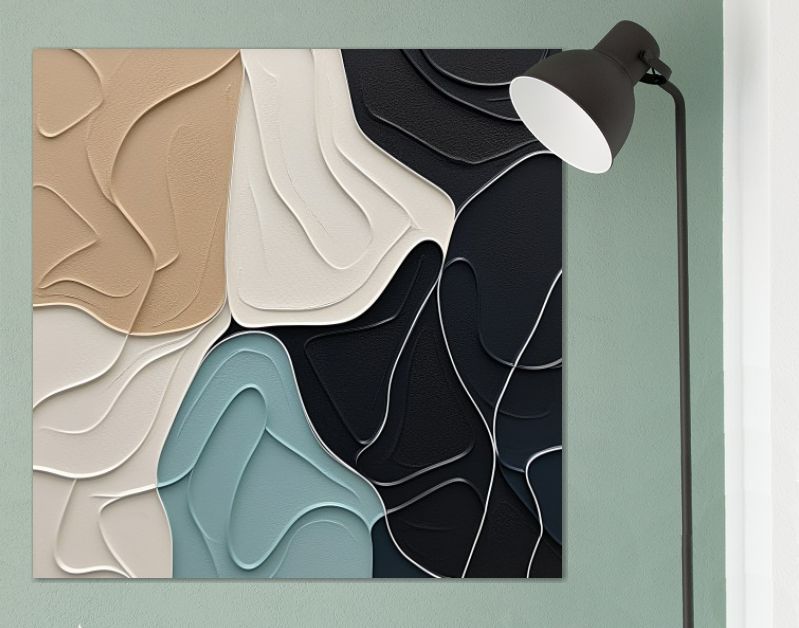 Golvende Harmonieën Minimalistische Abstracties in Beige en Teal