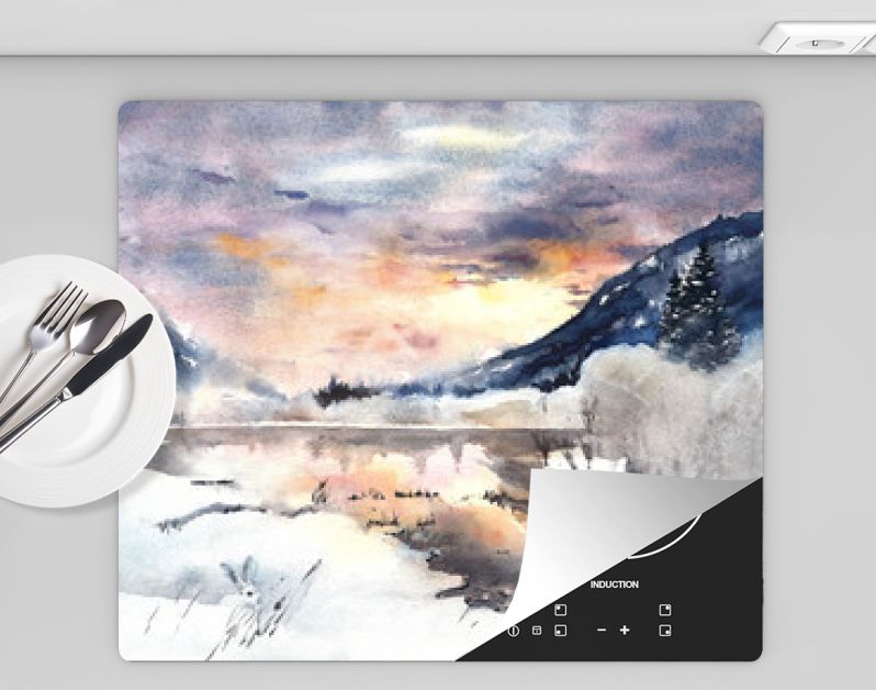 Winterlandschap bergen meer sneeuw aquarel schilderen
