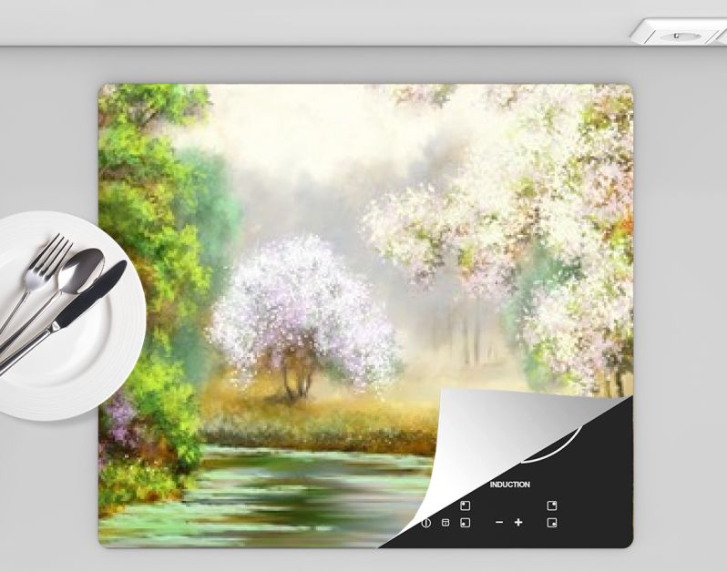 Lente, boom, rivier, schilderijen landschap