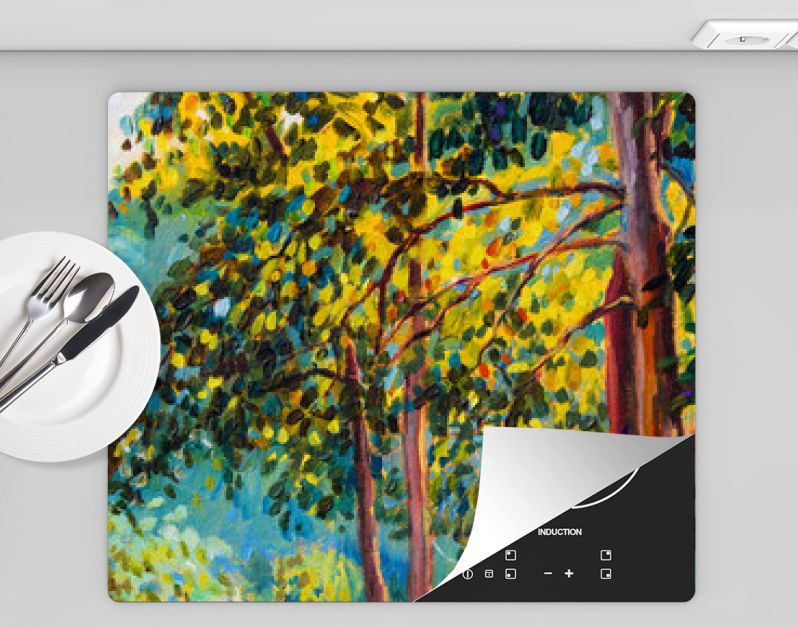 Landschap met olieverf op doek - kleurrijke herfstbomen.