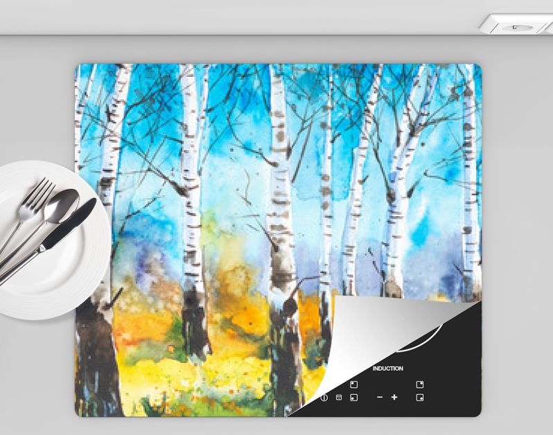 Russisch boslandschap met prachtige berken op een open plek. Aquarel illustratie