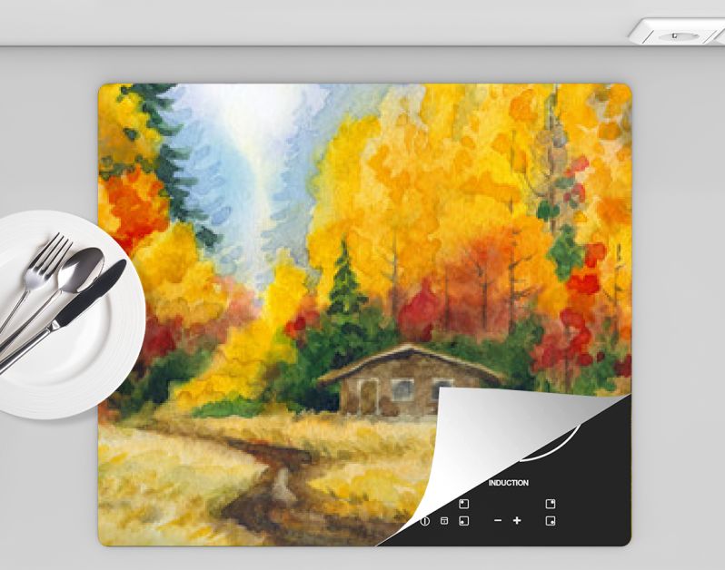 Aquarel landschap. Weg naar het herfstbos