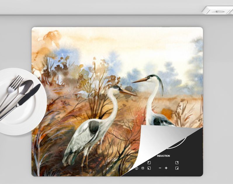 herfstlandschap met kraanvogel, aquarel illustratie