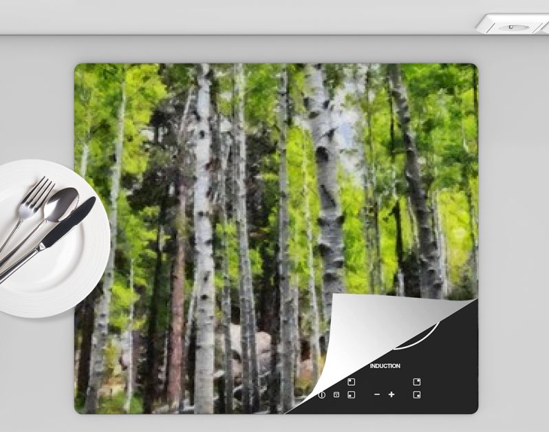 Hand tekenen van aquarel kunst op canvas. Artistieke grote print. Origineel modern schilderij. Acryl droge borstel achtergrond. Mooie zomerse landschap. Reis uitzicht. Groene bosboom. Wild natuur