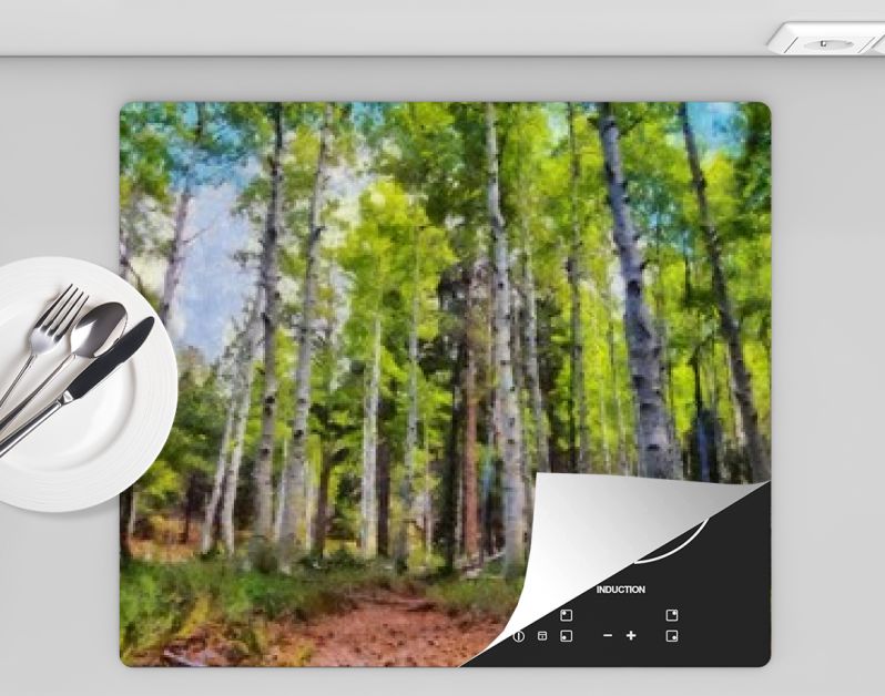 Hand tekenen van aquarel kunst op canvas. Artistieke grote print. Origineel modern schilderij. Acryl droge borstel achtergrond. Mooie zomerse landschap. Reis uitzicht. Groene bosboom. Wild natuur