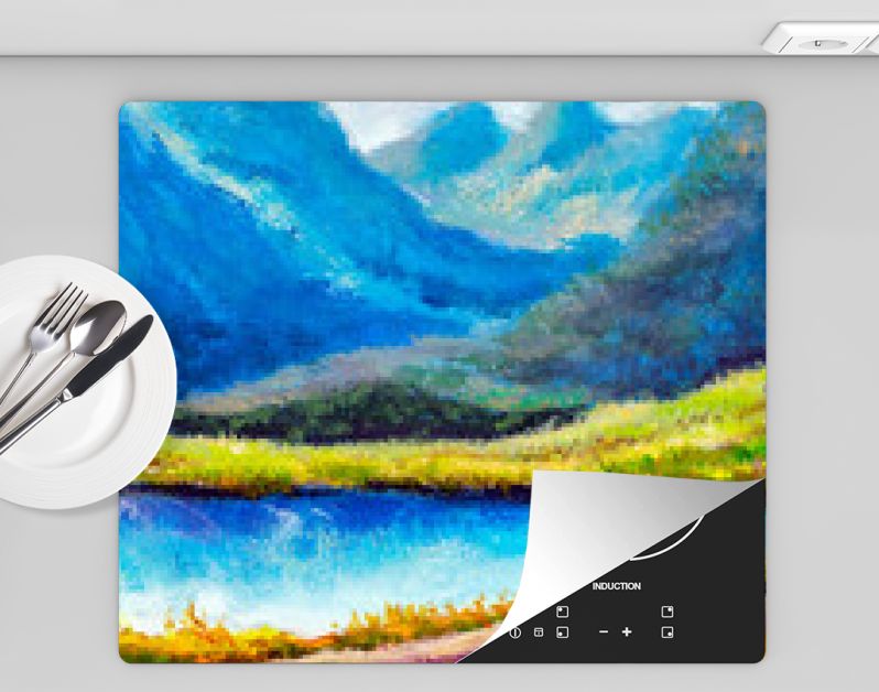 Berglandschap Origineel modern olieverfschilderij - prachtig meer in de bergen - hedendaagse beeldende kunst illustratie