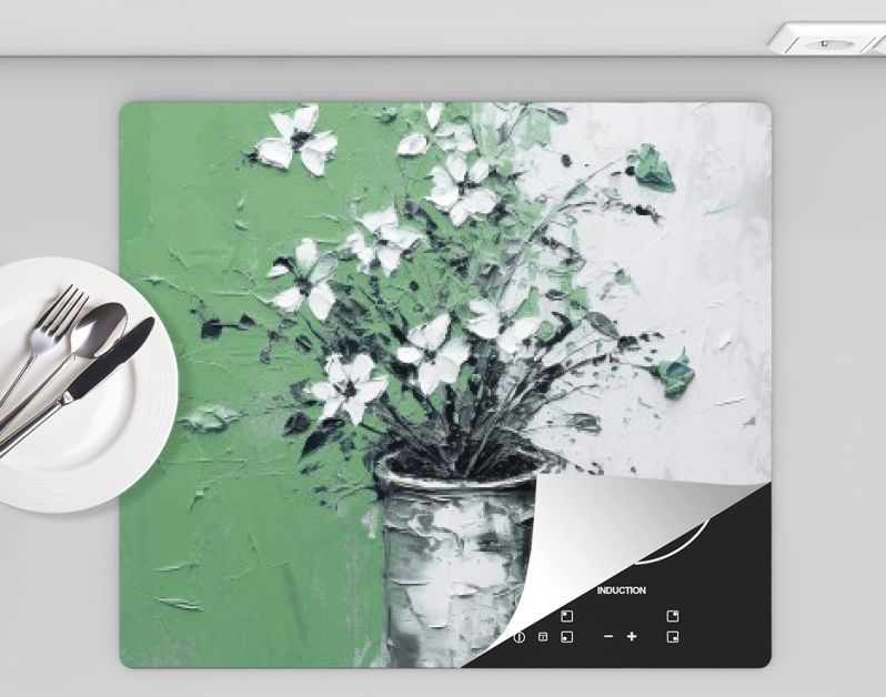 Bloemenpracht in Groene Vaas Iconische Impasto in Zwart-Wit